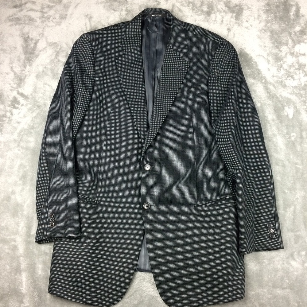 Armani Collezioni Wool Cashmere Sport Coat Men 42 Long Black Micro Checks Italy